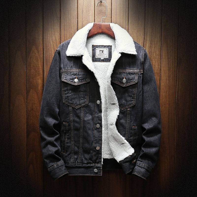 Herenkleding Winter Plus Fleece Kraag Spijkerjas Slim Fit Grote Maat Katoenen Jas_voghion.com
