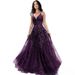 Ballkleid aus Glitzertüll für Damen, langes Ballkleid mit Spitzenapplikationen und Spaghettiträgern in A-Linie_voghion.com