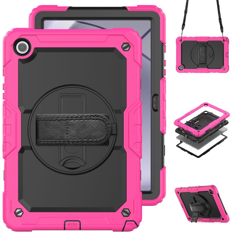 Suitable for Samsung Tab Plus Color blocked Silicone PC Rotating Stand A9 X115 Flat Strap Protective Cover_voghion.com