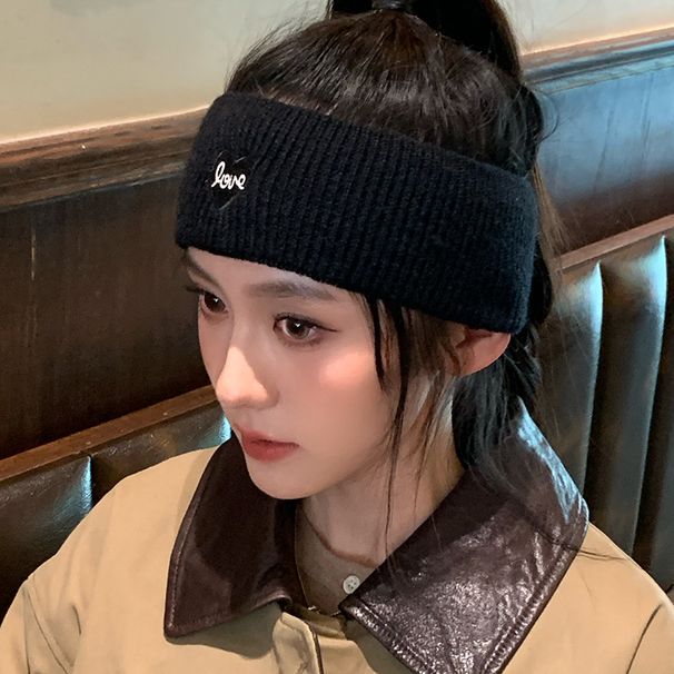 Fascia per capelli a forma di cuore, spessa e larga, lavorata a maglia, versatile, calda, antivento per sport all'aria aperta, stesso stile per uomini e donne._voghion.com