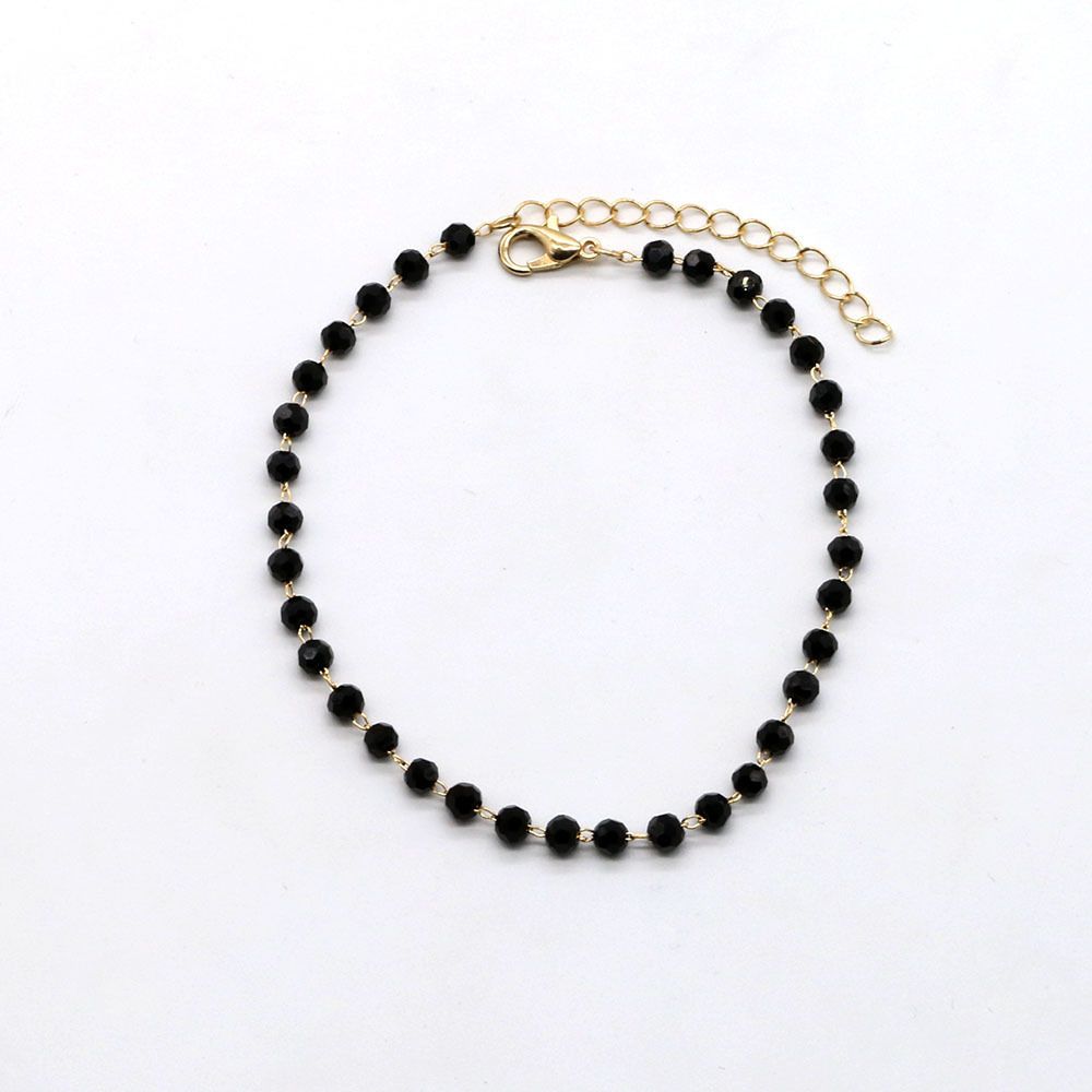 Trendy Jewelry For Women Simple Fashion Black Glass Round Bead Anklet Adjustable Length Ankle Chain Foot Accessory_voghion.com