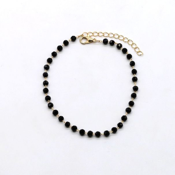 Trendy Jewelry For Women Simple Fashion Black Glass Round Bead Anklet Adjustable Length Ankle Chain Foot Accessory_voghion.com