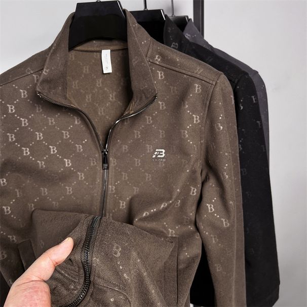 Men's Heavyweight Zip-Up Hoodie – Premium Polyester Fleece Pullover With Minimalist Letter Print, Relaxed Fit Long Sleeve Sweatshirt For Autumn_voghion.com