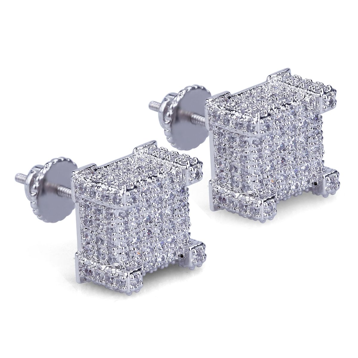 Women's Jewelry Square CZ Stud Earrings Hip Hop Style 925 Silver Plated Earrings For Men And Women_voghion.com