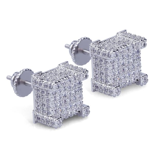 Women's Jewelry Square CZ Stud Earrings Hip Hop Style 925 Silver Plated Earrings For Men And Women_voghion.com
