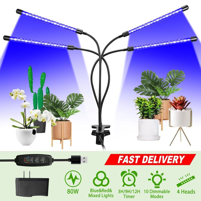 Grow Lights For Indoor Plants, IMounTEK 80W 80 LEDs Plant Lights With Red Blue Full Spectrum 10 Dimmable Level 360°Adjustable Gooseneck 3/6/12H Timer Grow Lamp For Succulent Plants Growth_voghion.com