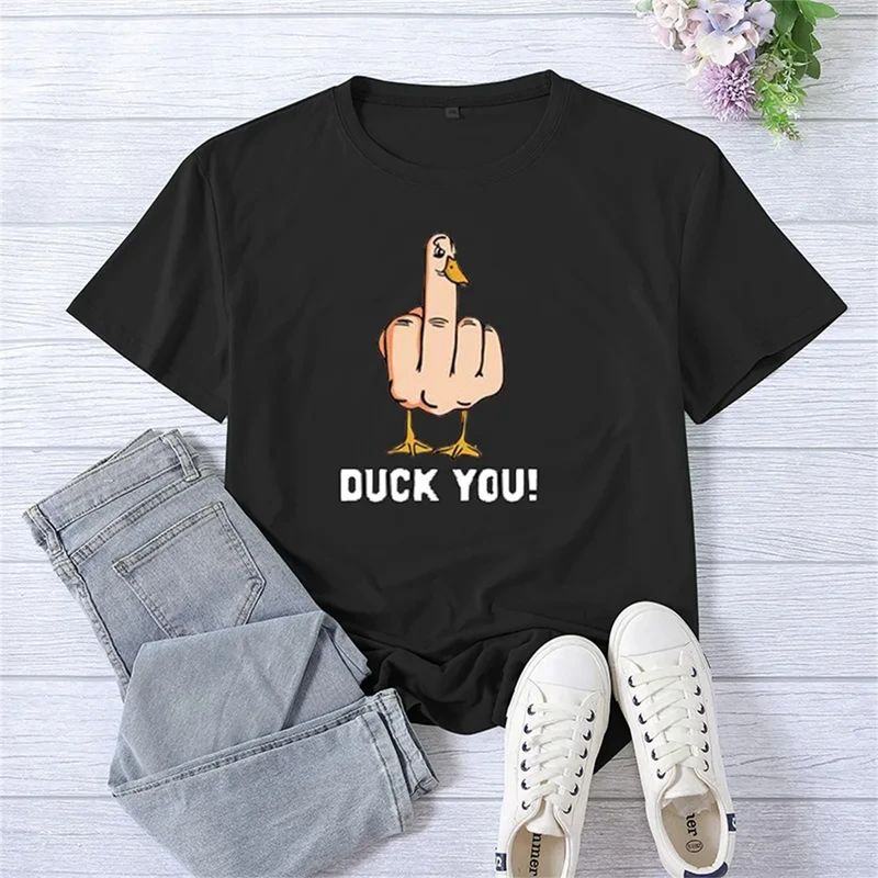 DUCK YOU Majica kratkih rukava s O-izrezom, široka majica, ljetna ženska majica, topovi, ženske majice 42332._voghion.com