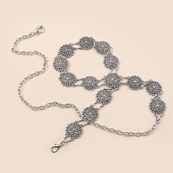 HOT 1pc of 15 Round Leaf Pattern Waist Chain for Women Decorative Thin Belt Matching Dress Sier Bohemia Style Iron Link_voghion.com