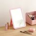 Foldable Desktop Makeup Mirror With LED Lights - Adjustable Vanity Mirror For Home, Office & Travel (White/Pink, Square Design)_voghion.com