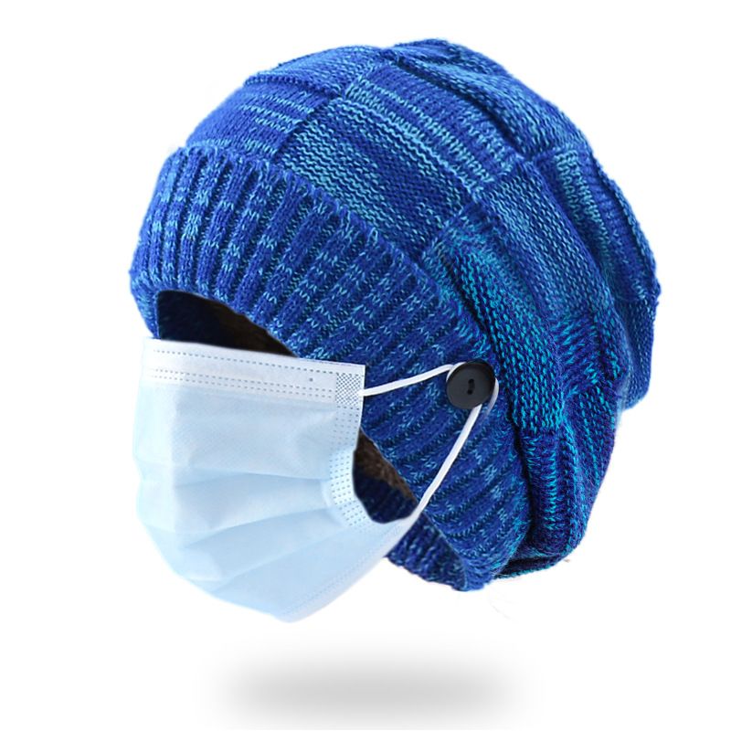 9127 Autumn Winter New Style Hangable Mask Men's Knitted Turn-up Mixed Color Wool Hat Women's_voghion.com