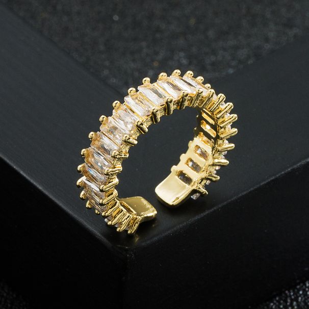 Neuer Ins Style Light Luxury High-End Kupfer Gold Zirkon Geometrischer trendiger rechteckiger offener Ring für Frauen_voghion.com