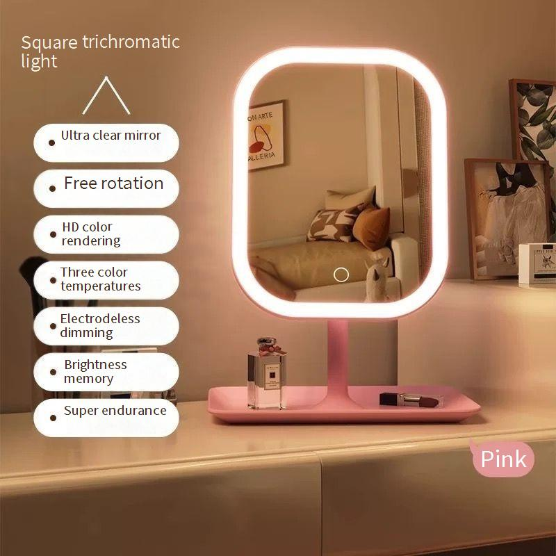 LED Vanity Mirror With Lights - Portable Makeup Mirror For Girls, Dorm Room & Travel (Touch Control, 3 Color Modes, 360° Rotation, USB Rechargeable)​_voghion.com