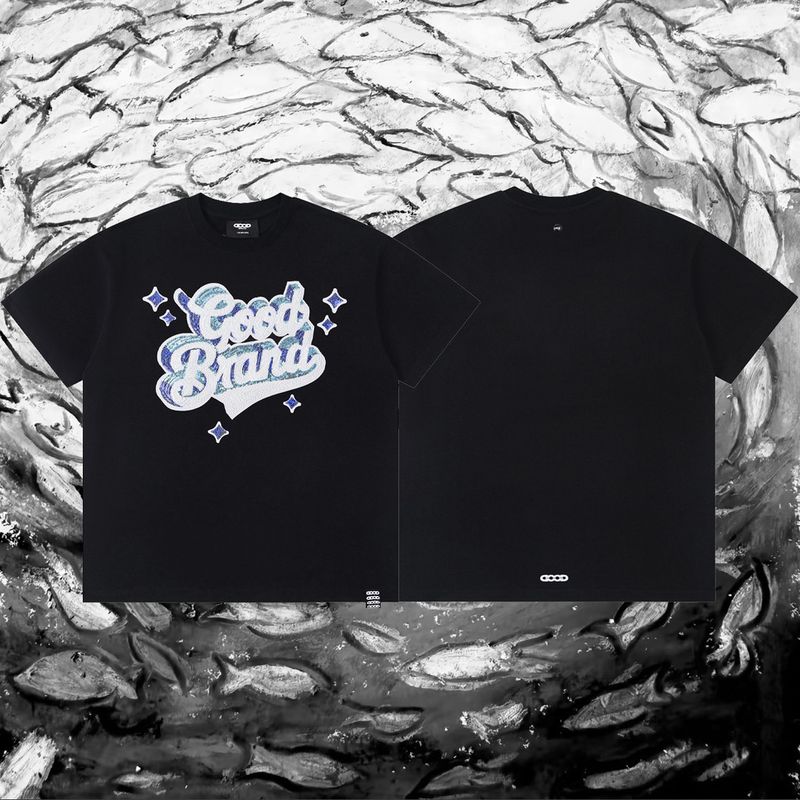 High Version GOODBRAND Mossy Earth 3D American Style Star Sequin National Trend Unisex Short Sleeve T-Shirt_voghion.com