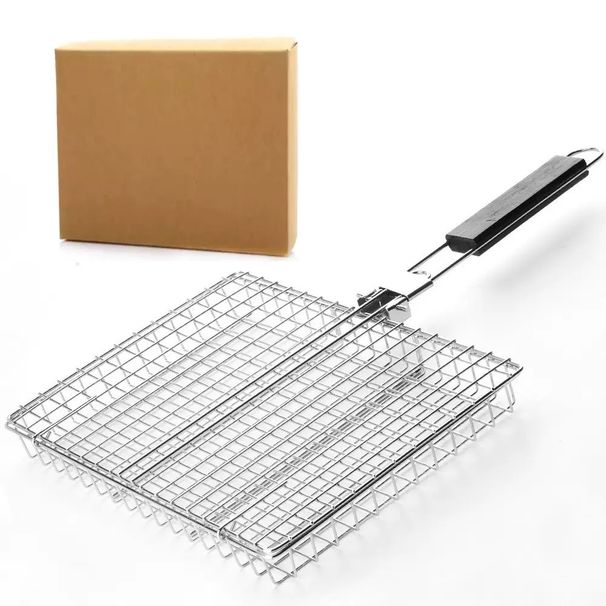 Stainless Steel Folding Handle Tongs Outdoor Multifunctional Grill Net For Grilling Fish, Meat, And Vegetables BBQ Tools_voghion.com