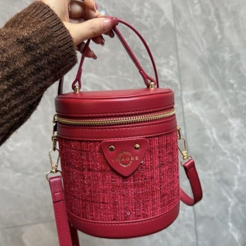 Borsa a secchiello da donna, borsa rossa, borsa a secchiello alla moda, borsa a tracolla monospalla Advanced Sense_voghion.com