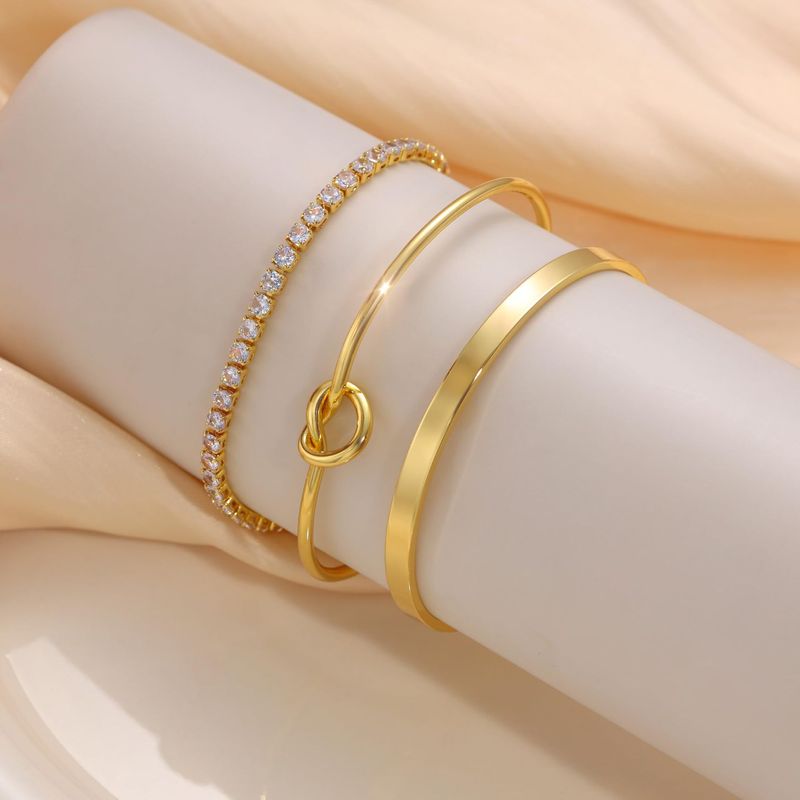 Messing Echtgold Galvanik Modisches Zirkon eingelegtes mehrschichtiges Love Casual Damen Armband Set_voghion.com