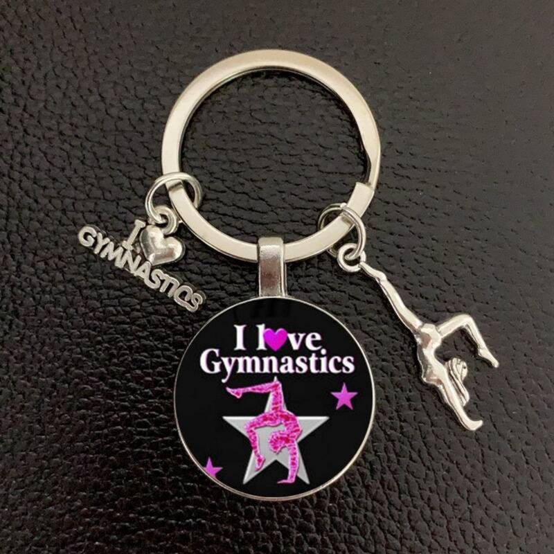 Kreativní kovový přívěsek na klíče s motivem skleněného času I Love Gymnastics pro muže a ženy_voghion.com