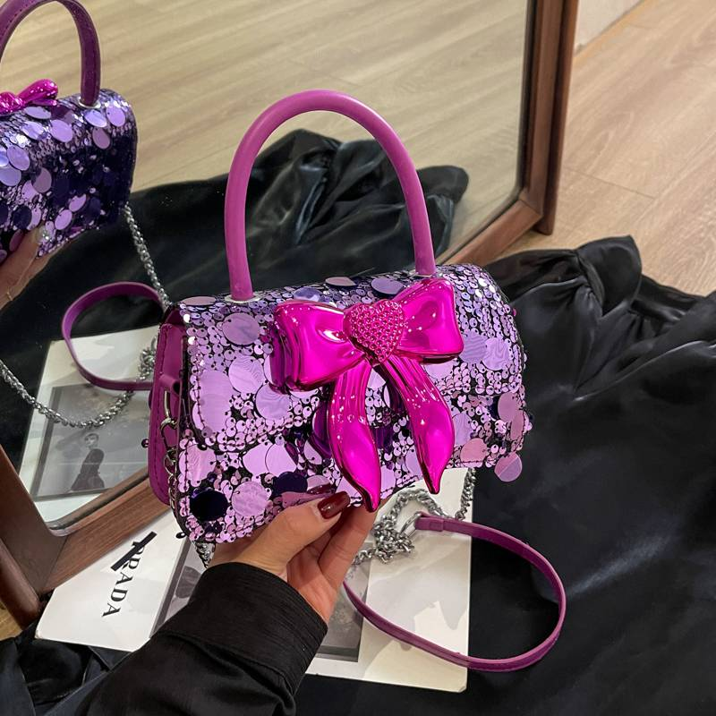 2024 New Women's Handbag, European and American Fashion Trendy Sequin Decoration Bow Lock Shoulder/Crossbody/Handbag_voghion.com