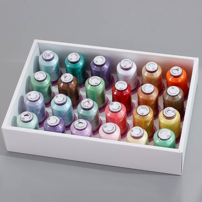 Filo da ricamo fatto a mano colorato multicolore 24 colori 120D550 iarde Set di fili da ricamo in poliestere lucido_voghion.com
