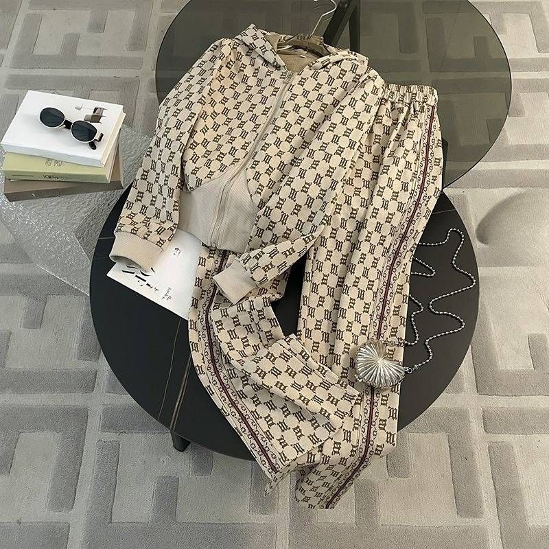 Women's Clothing Autumn And Winter Internet Celebrity Long Sleeve Pants Suit Cotton Letter Round Neck Print Urban Casual Fashion Suit 8909_voghion.com