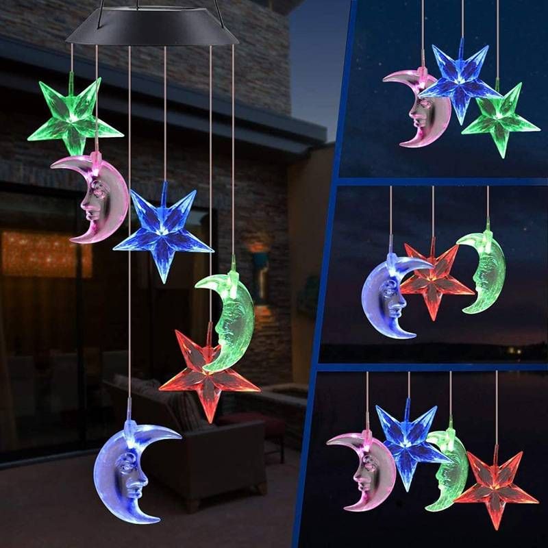 ​​Solar-Powered LED Wind Chime Light – Moon & Star Outdoor Decor For Garden, Patio (Waterproof 6-12H Lighting, Multiple Colors & Styles)​_voghion.com