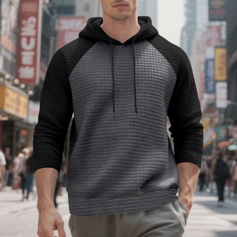 Men's Contrast Color Raglan Hoodie – Plaid Pattern Long Sleeve Casual Jacket (Military Green/Khaki, Gray/Black, S-XXXL)_voghion.com