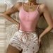 2-teiliges Pyjama-Set für Damen, Weste mit Hosenträgerknöpfen, zweiteiliges Set mit Shorts mit Blumenmuster, bequeme Loungewear_voghion.com