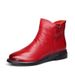 Martin Short Women Top Layer High Heel Cowhide Comfortable Soft Sole Flat Boots Red Genuine Leather Single Casual Shoes_voghion.com