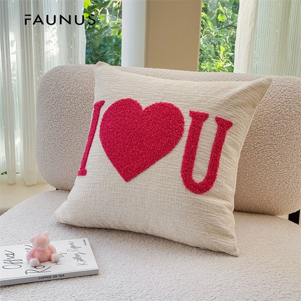 Housse de coussin de luxe en chenille brodée en forme de cœur - Cadeau de Saint-Valentin, super douce et moelleuse (double face, lavable en machine)_voghion.com