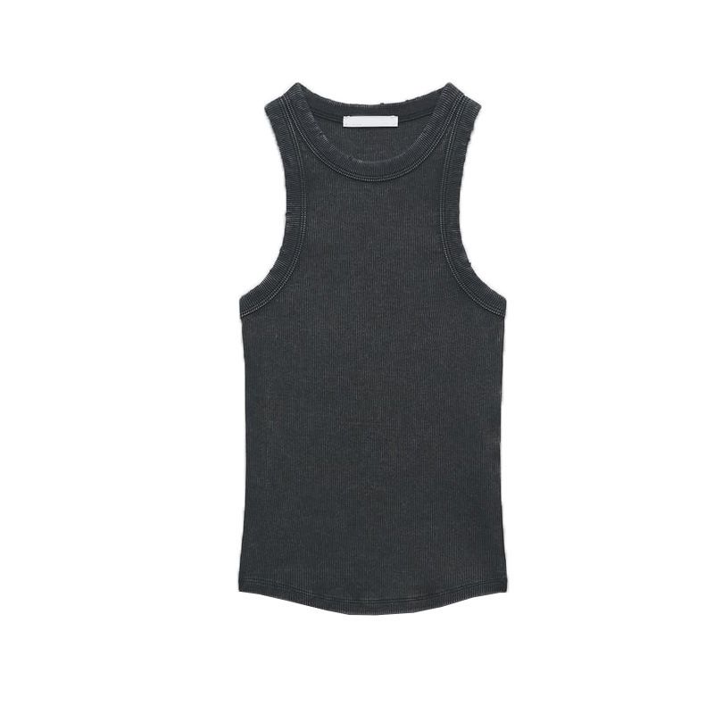 Women's clothing style small vest basic suspenders washed ribbed T-shirt _voghion.com