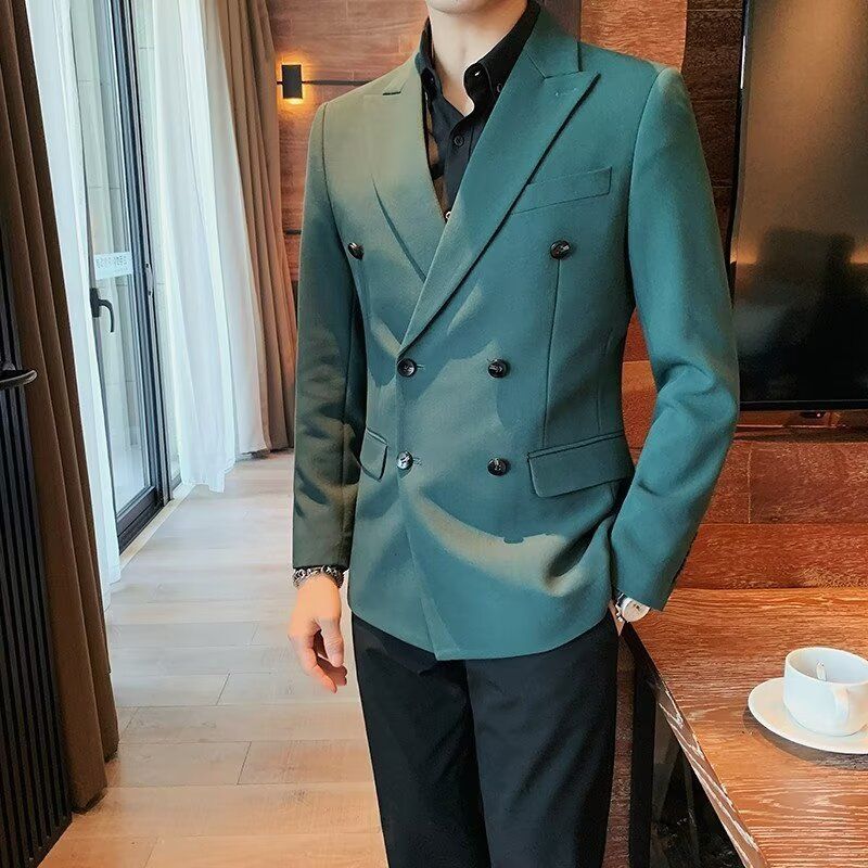 Conjunto de traje casual ligero y maduro con botones de doble fila para otoño e invierno, nuevo vestido de traje minimalista de alta gama para hombres_voghion.com