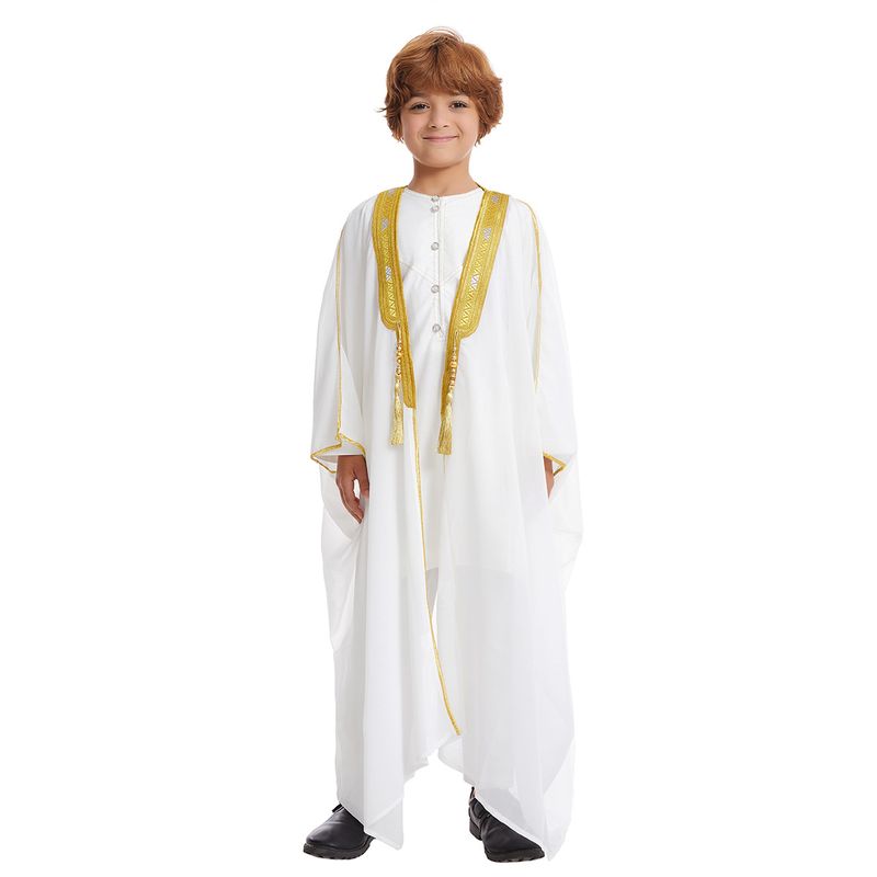 Saudi-arabische Jungen Kinder Jubba Thobe Stickerei Kimono Strickjacke Islamische Junge Djellaba Dishdasha Muslim Offenes Abaya Kleid_voghion.com