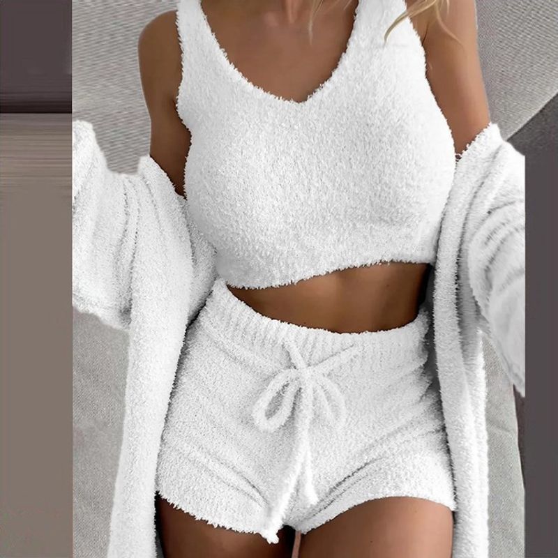 Home wear long-sleeved plush fashion casual three-piece jacket vest shorts sports suit _voghion.com