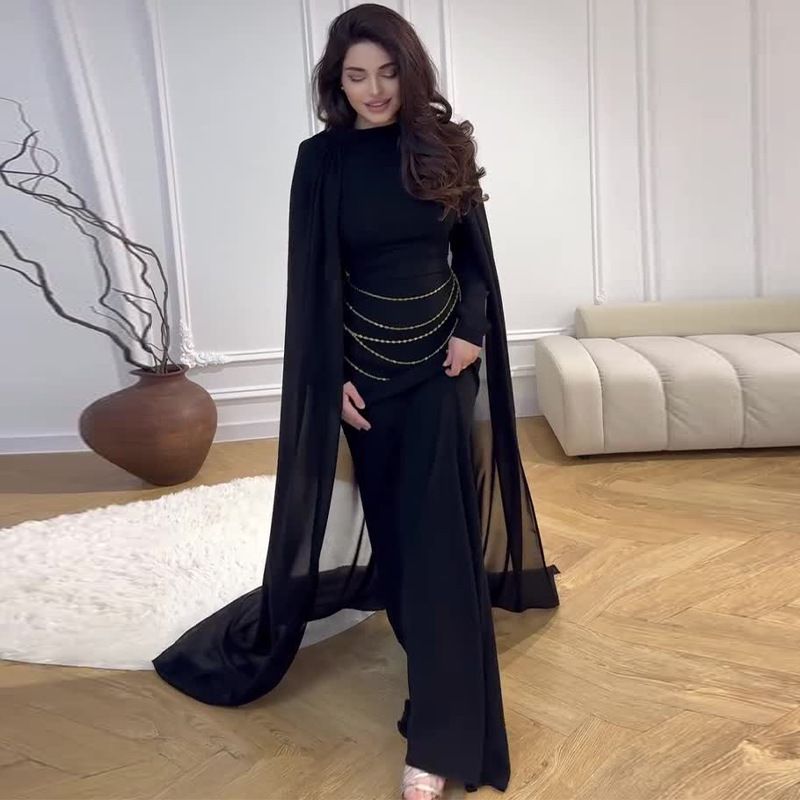 Women's Clothing autumn new solid color round neck waist mesh splicing dress_voghion.com