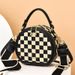 Small Round Cake Girl Bag Checkerboard Color With Italic Shoulder Bag_voghion.com