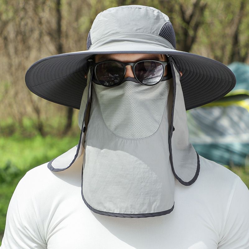 Sombrero de pescador de gran tamaño con circunferencia de cabeza grande y cara redonda para hombre, sombrero para el sol, sombrero de pesca de verano para exteriores, protección solar, cubierta facial._voghion.com