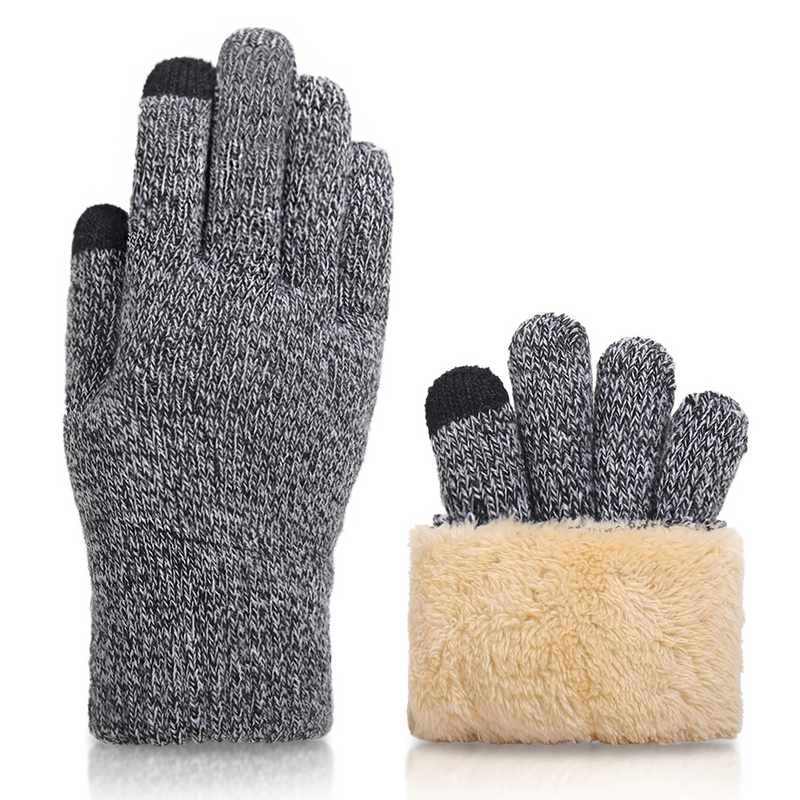 Wool knit touch screen gloves men's winter fleece thickened outdoor cold warm gloves_voghion.com