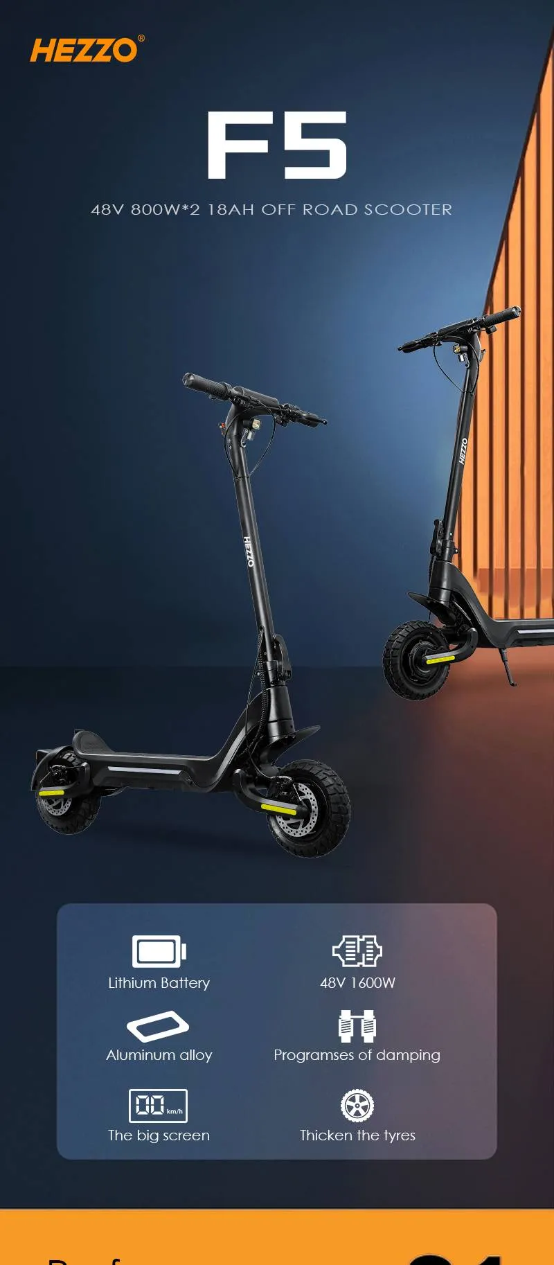 Trottinette électrique F5 48 V 1 600 W, double moteur, batterie lithium 18 Ah, pneus de 10 pouces, autonomie jusqu'à 50 km, pliable, tout-terrain, avec application_voghion.com