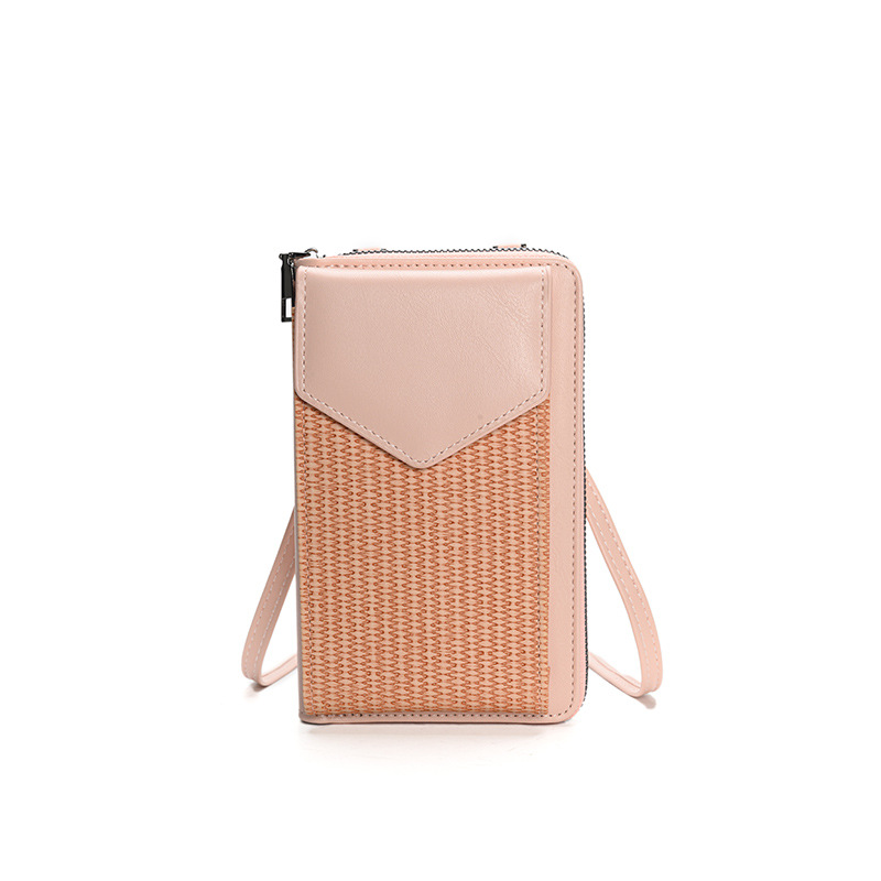 Woven Women's Mobile Phone Bag Multi-functional Shoulder Crossbody Bag Long Multi-card Wallet_voghion.com