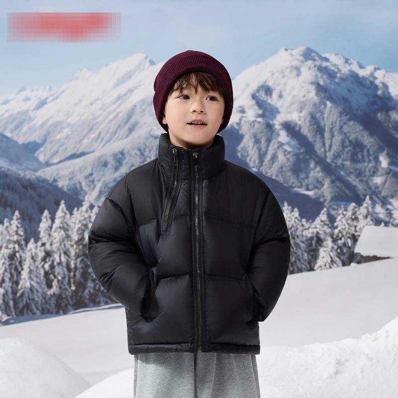Boys' Short Down Jacket – 90% White Duck Feather Winter Coat, Warm & Lightweight, Slim Fit, Zipper Closure, Black & Light Brown_voghion.com