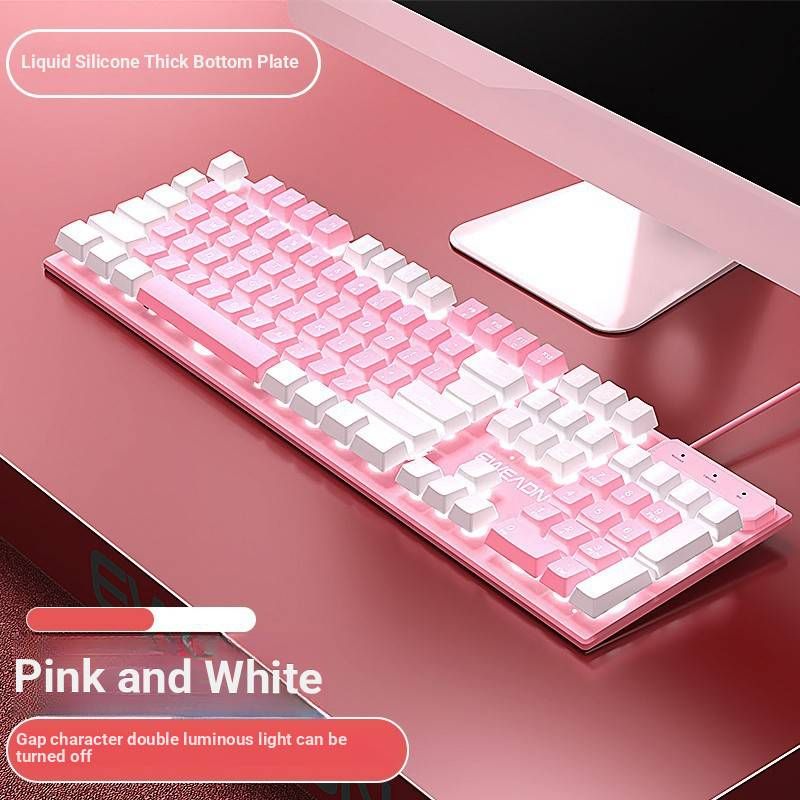 GX320Z Gaming Keyboard – Wired RGB Backlit, 104-Key Full Layout, Splash-Proof Design, Mechanical Feel Membrane Switches, Pink/White Two-Tone Color_voghion.com