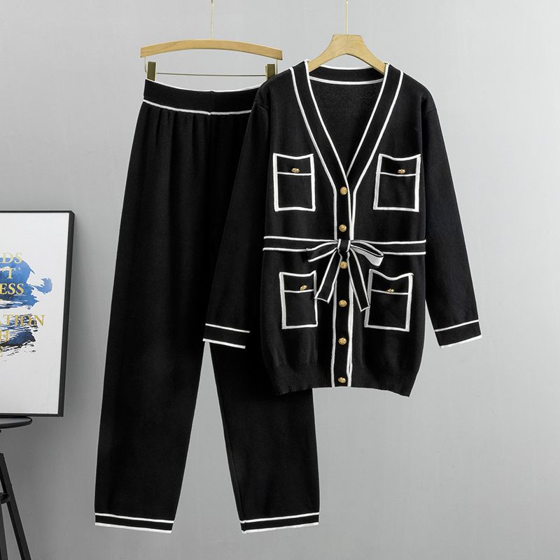 Cardigan en tricot pour femmes, pantalon à jambes larges, ensemble deux pièces à la mode_voghion.com