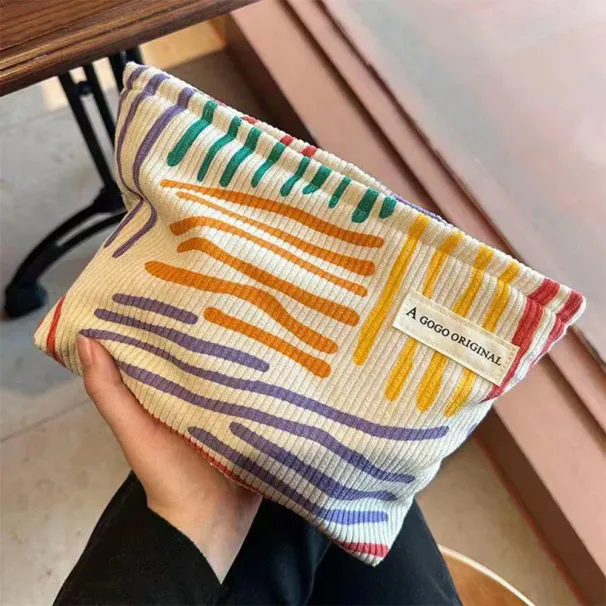 Colorful Striped Corduroy Makeup Bag Portable Travel Suntries Beauty Storage 250321l_voghion.com
