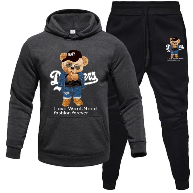 Men's Clothing 2025 New Fashion Bear Print Plush Thickened Winter Warm Leisure Suit_voghion.com