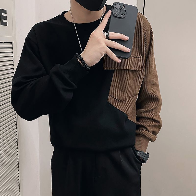 New color blocking patchwork hoodie for men's spring and autumn fashion brand long sleeved t-shirt, niche base top jacket_voghion.com