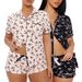 Women's Clothing Casual Ladies Comfortable Rejection Short Sleeve Printed Front Open Button Shorts Suit_voghion.com