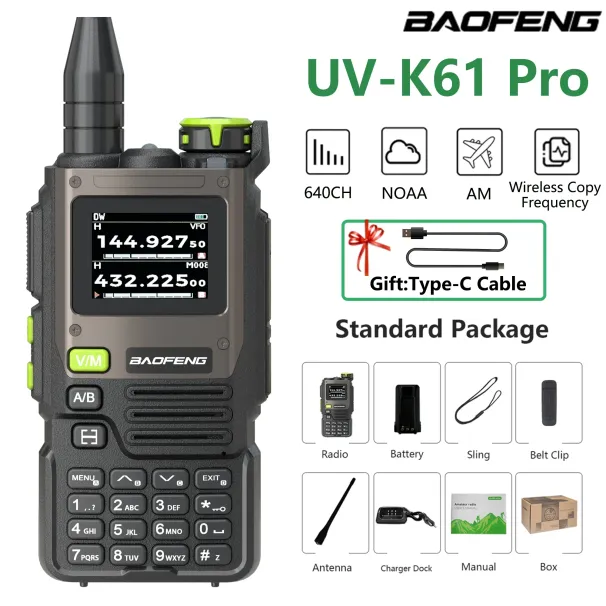 Baofeng UV-K61 Walkie Talkie Type-C Charging BF-K61 Pro NOAA AM FM Wireless Copy Frequency 640 CH 2Tone 5Tone Two Way_voghion.com