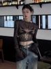 hot selling Personality Butterfly Print Long Sleeve T-Shirt See Through Fashion Y2k Aesthetic Slim Crop Top Vintage Sexy Gauze_voghion.com