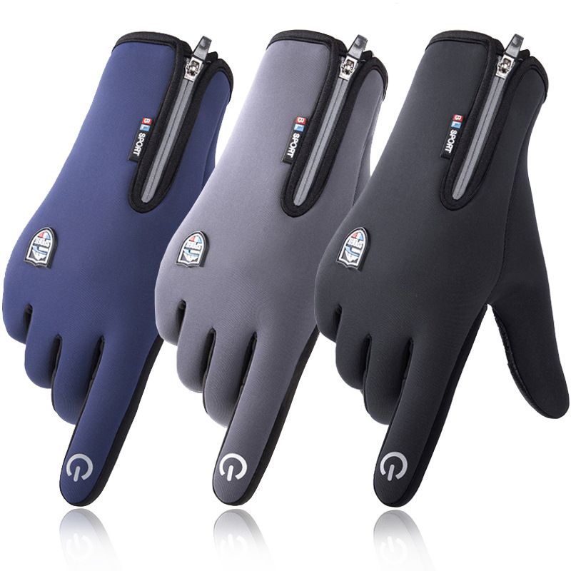 Unisex Outdoor waterproof gloves Ski touch screen winter men's and women's windproof fleece zipper full finger riding warm gloves_voghion.com