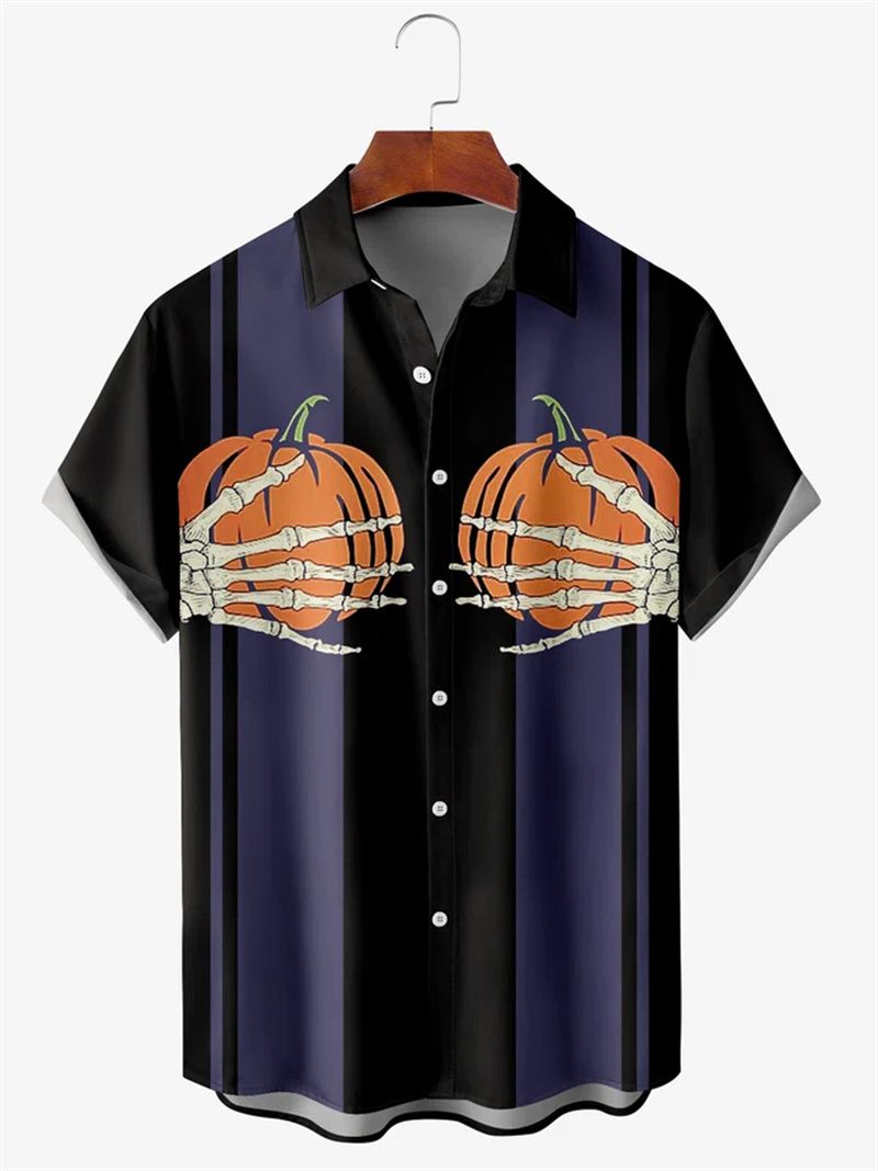 Chemise d'Halloween pour homme, imprimé 3D, style hip-hop, surdimensionnée, style hawaïen, pour l'été, la plage et les vacances, manches courtes_voghion.com